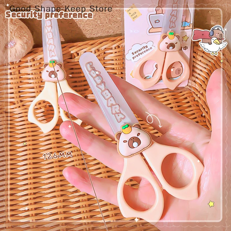 لطيف الكرتون كابيبارا مقص الأطفال DIY يدوية قطع الورق سلامة القرطاسية اللوازم المدرسية هدية