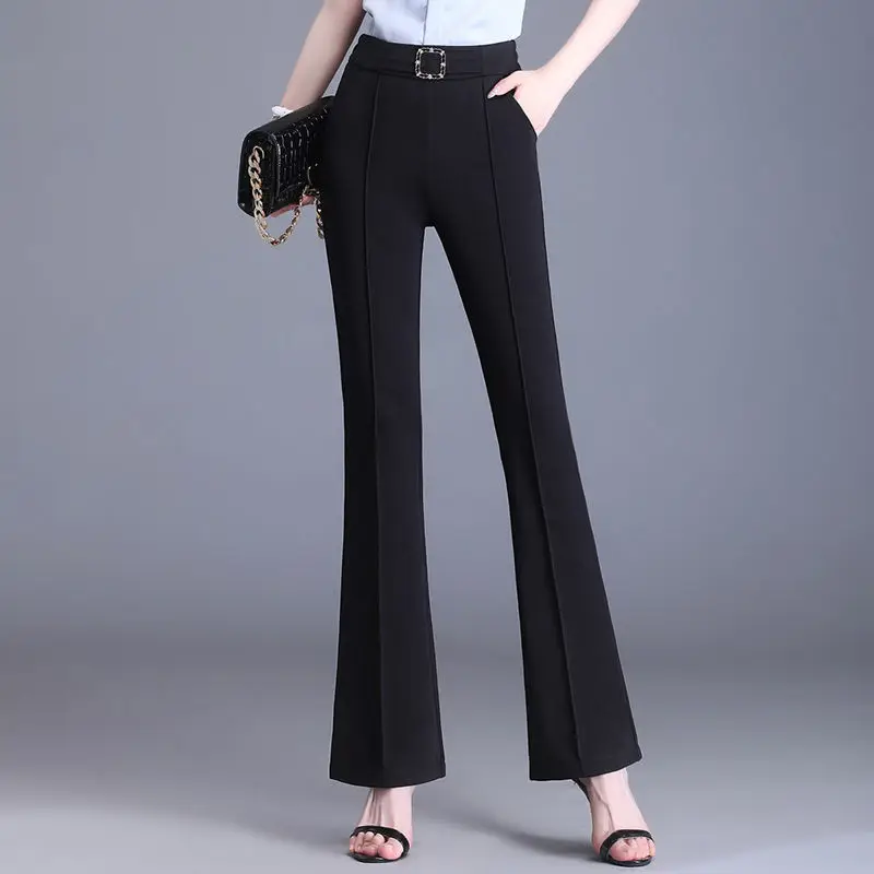 

Длинные расклешенные брюки, струящиеся брюки для женщин, большие размеры, женские брюки с эластичной резинкой на талии, эстетические удобные эластичные брюки 90-х годов G