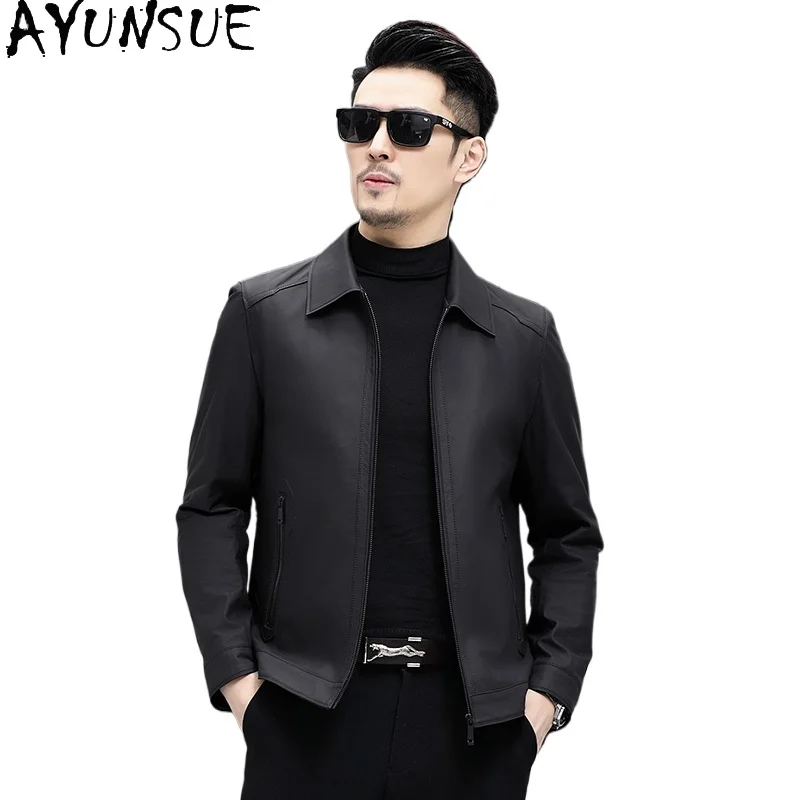 

AYUNSUE Top Layer Calfskin Leather Jacket for Men High-end Business Casual 100% Genuine Leather Jackets Man Short Leather Coat