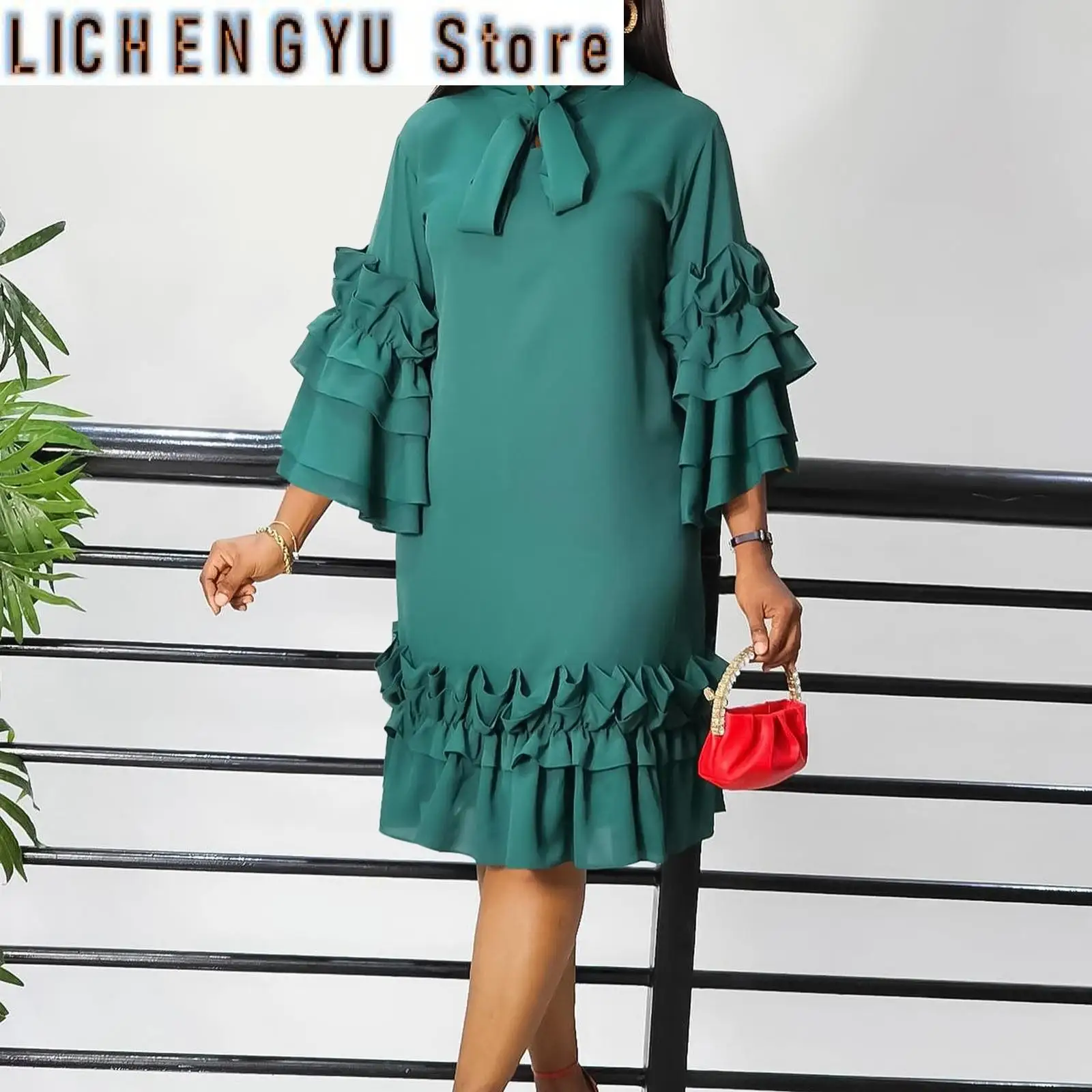 

Women'S Fashion Casual Dress Ruffle Hem Flare Sleeve Plus Size Cute Maxi Dress Women Trendy Cocktail Swing Dress