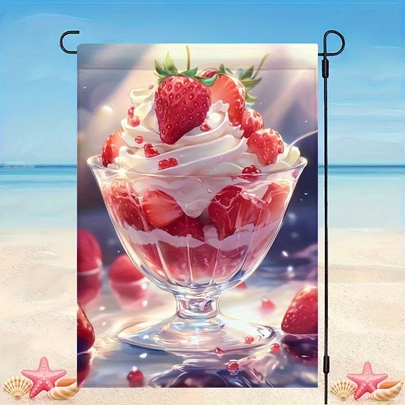

1pc 2D Flat Double-Sided Welcome Garden Flag 12x18 Inch Strawberry& Ice Cream Design, Vibrant Summer Home& Outdoor Decor