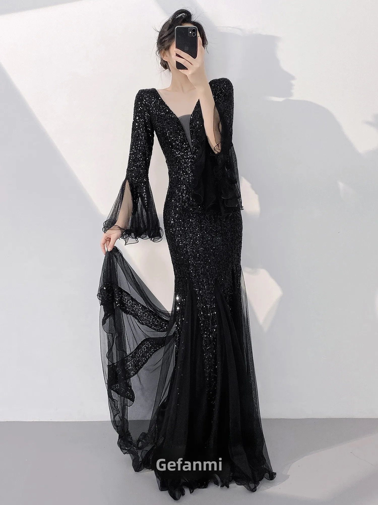 

Ele Bla Evening Gown Women's High-End Sensation Ball Fairy Tailcoat Dr Long Sve Winter Cany Year Meeting Host