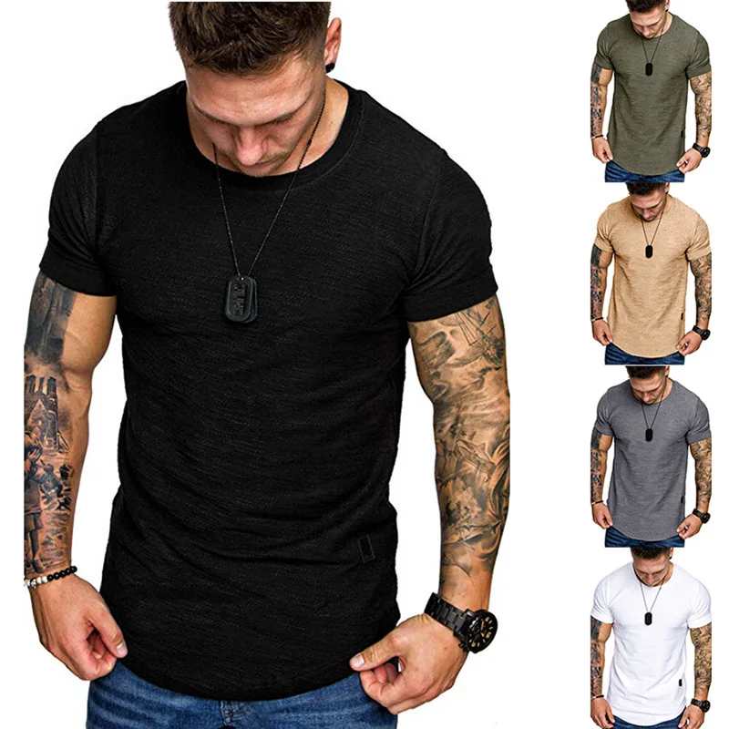 2024 new men\'s solid color T-shirt men\'s sports and leisure T-shirt men\'s gym running fashion quick drying top