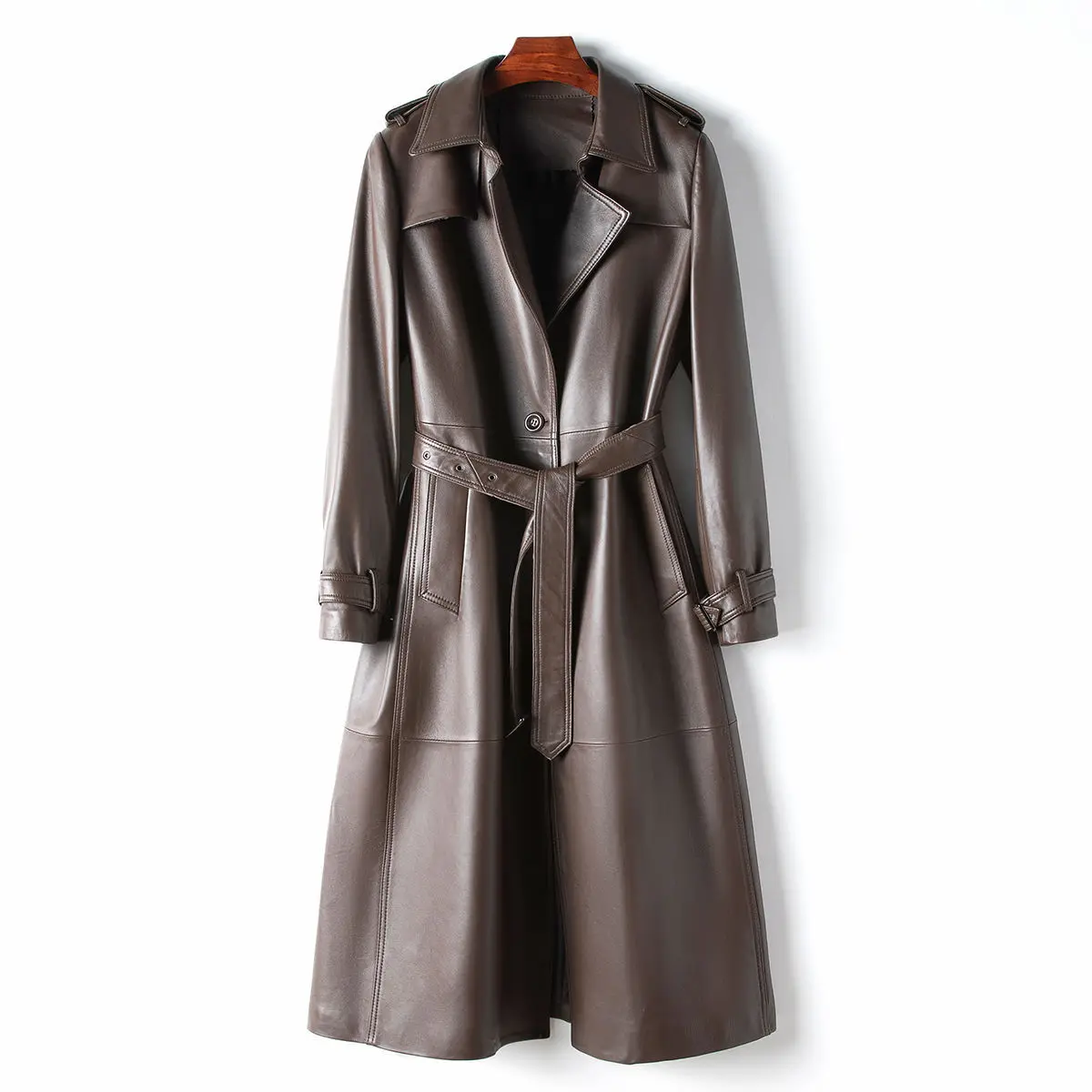 A small amount of clothing, Haining 2024 new genuine leather sheepskin temperament, long women's knee length leather jacket,