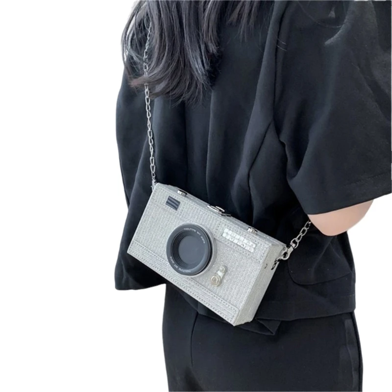 Women Camera Box Crossbody Bag Chain Strap Shoulder Bag Envelope Clutch Bag