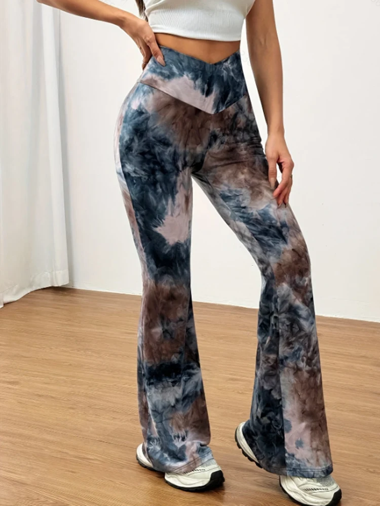 Pantalon coupe cintrée décontracté pour femmes, nouveau pantalon évasé à la mode, imprimé populaire, bloc de couleur, taille haute, printemps et été