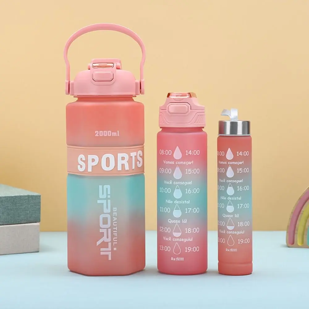 Three Piece Set Sports Water Bottle Set Large Capacity Hexagon Leak Proof Colorful Cup Frosted Portable Fitness Sports Kettle