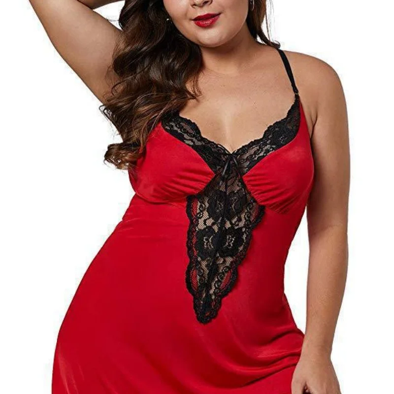 Ladies Summer Plus Size Pajamas Loose Sleeveless Suspenders Sexy Solid Women Night Dress With V-Neck Lace  Elastic Home Clothing