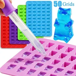 50 Grids Silicone Gummy Bear Fondant Chocolate Candy Maker Ice Tray Jelly Molds Fashion Sugar Cake Decorating Tools with Dropper