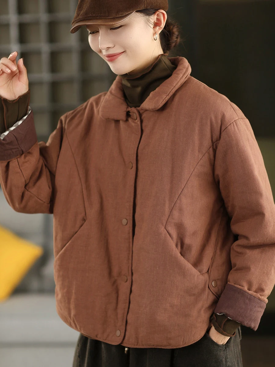 

Thiened Cotton Flannel Retro Autumn Winter Coat Stand Collar Warmth Inner Plaid Design Long Sve Regular Fit Jaet