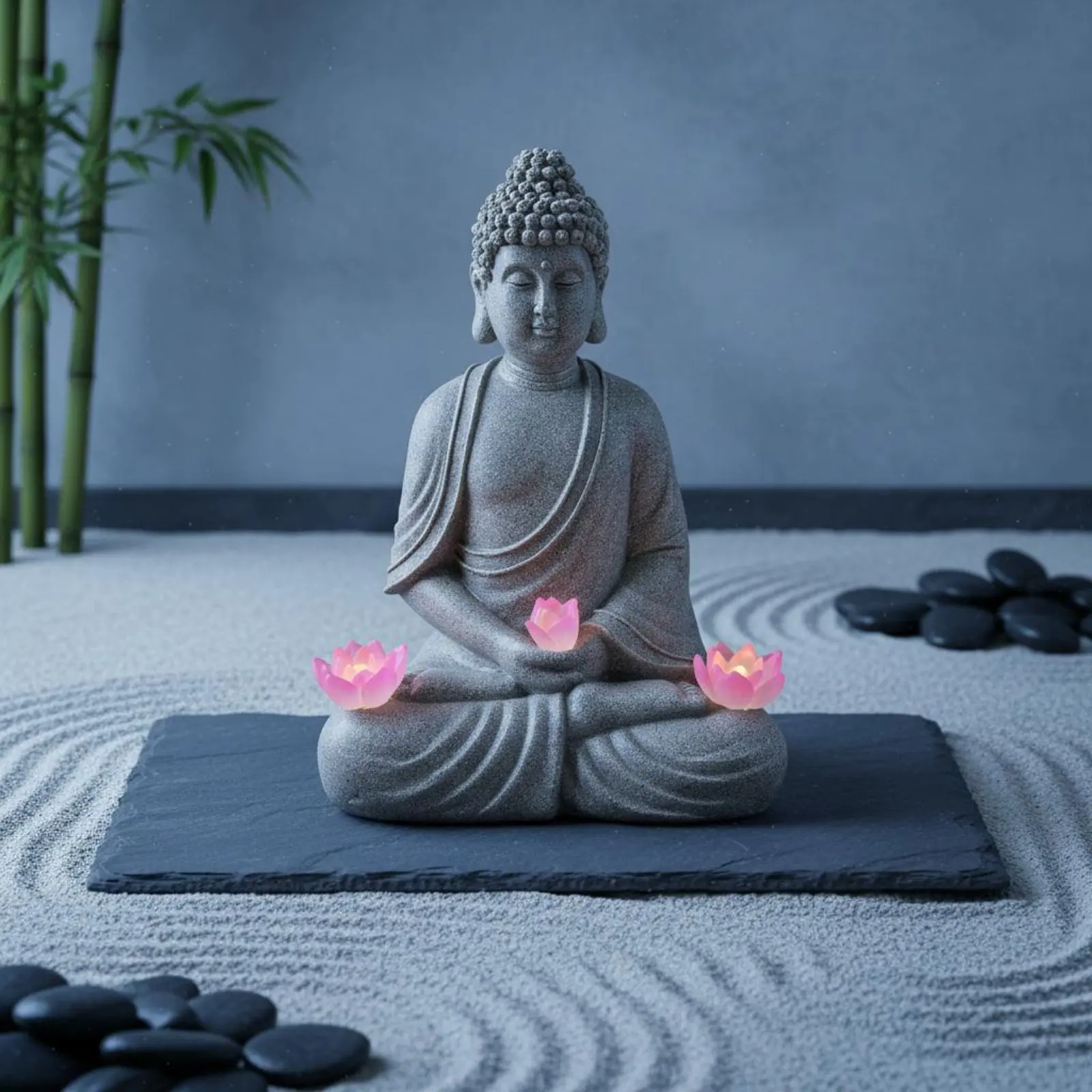 

Solar Buddha Statue Weatherproof Meditating Buddha Night Light Garden Statue Warm White Zen Sculpture Hand-Painted for Patio