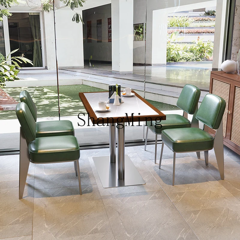 CL  Pot Restaurant Square Table Solid Wood Slate Table and Chair Combination Bar Cafe Restaurant Table