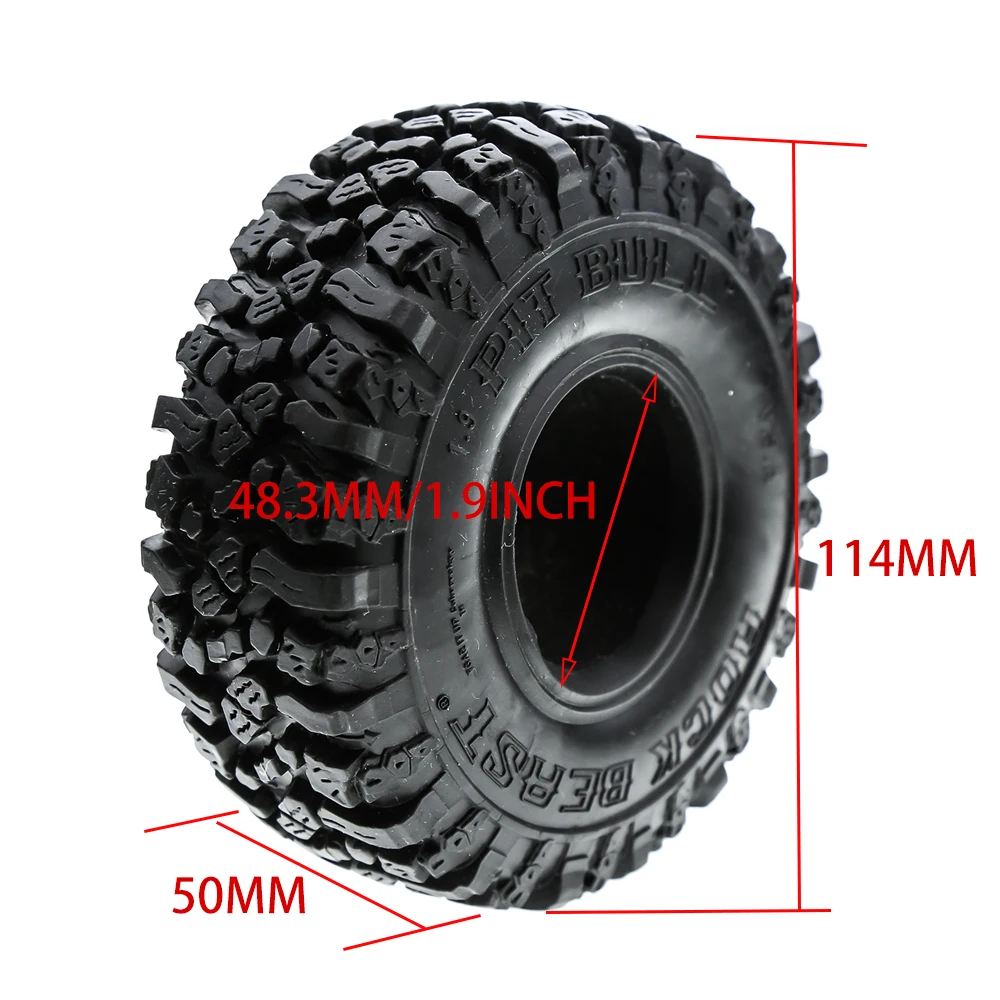 4szt 1.9 Cal Gumowa opona 120 * 48mm Do 1/10 Rc Crawler Car Trax Trx4 Axial Scx10 Wraith Scx10 Yikong Rgt Wrangler 1.9 Wheel