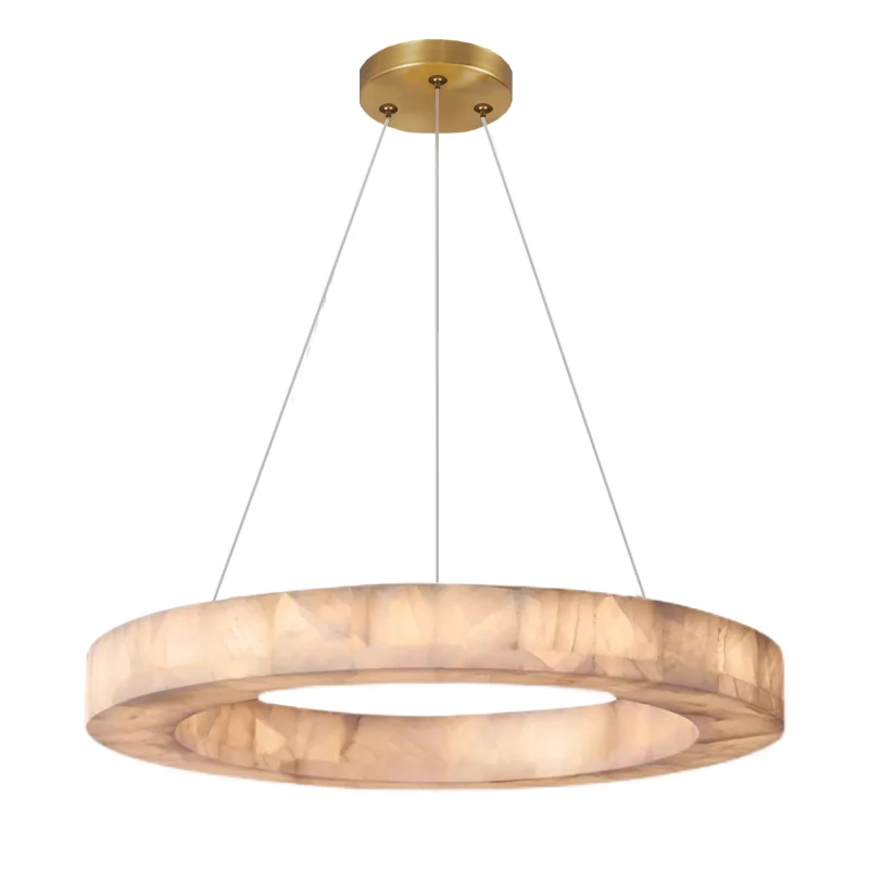 Living room natural alabaster chandelier, designer villa ring light