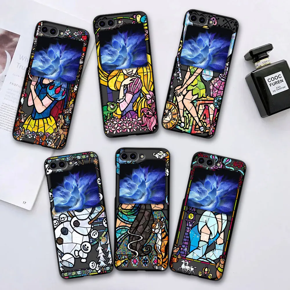 Disney Princess Case for Samsung Galaxy Z Flip 6 5 Black Hard Cover Flip6 Flip5 Mobile Phone Shell Zflip6 Zflip5 Cute Funda Capa