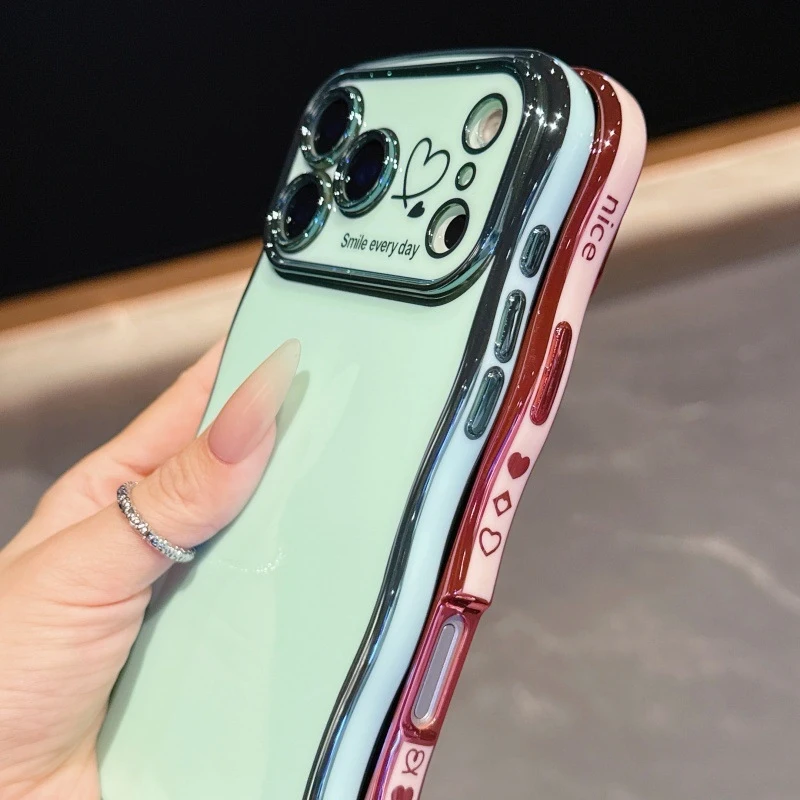 

Electroplated Wave Double Love Phone Case Suitable for iPhone 17 Pro Max Apple 16 Anti Drop Protective Cover 15