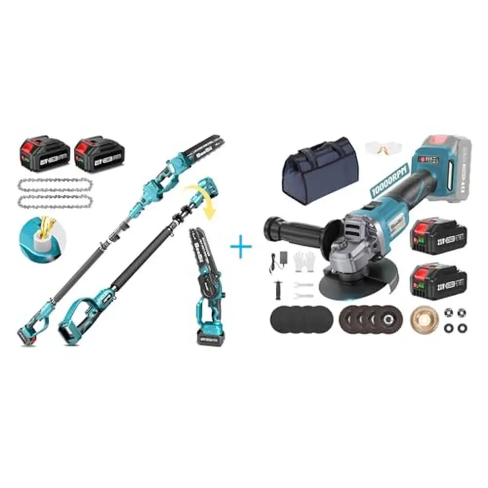 

8" Cordless Mini Pole Saw & Chainsaw 2 Battery Power Electric Polesaw Tree Trimming Extension 800W Motor 2-in-1 Tool Kit Cutting