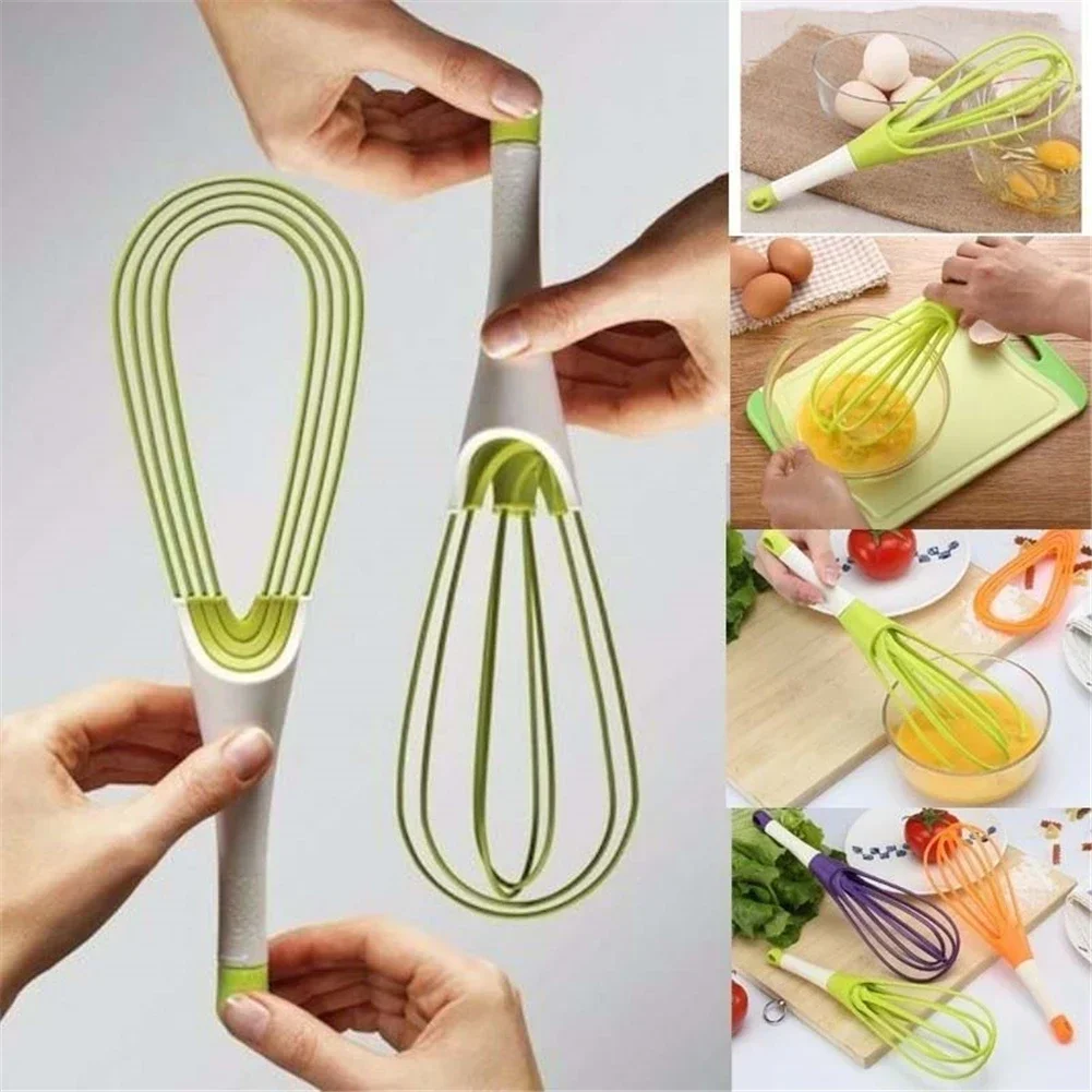 Kitchen Gadget 1Pcs Multifunction Rotatable Balloon and Flat Whisk Egg Beater Plastic Hand Knead Dough Blender Egg Mixer Tools