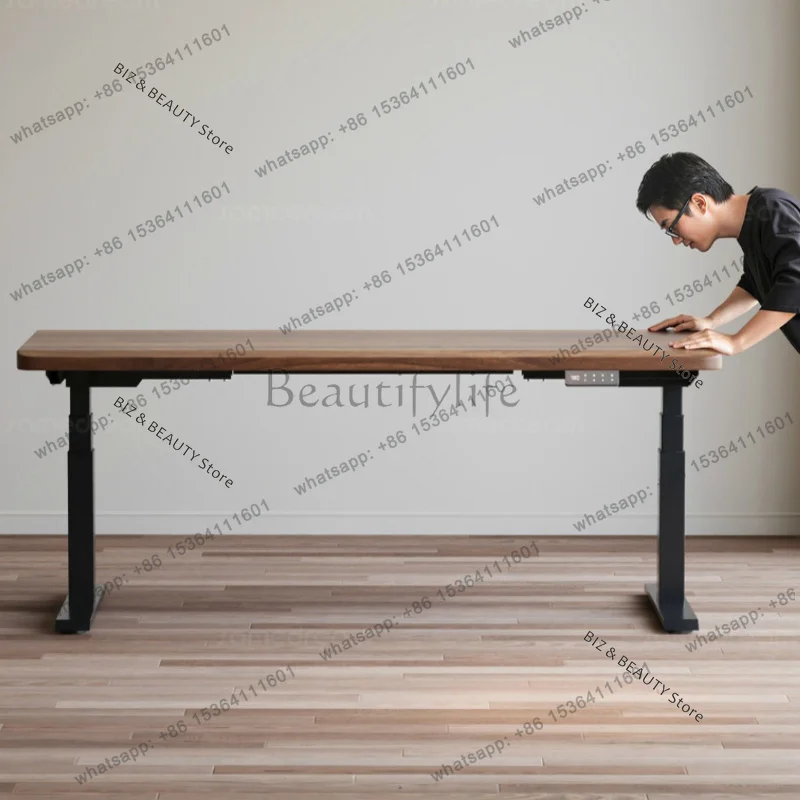 FG Solid Wood Electric Standing Desk Adjustable Height Computer Desk Home Office Workstation Gaming Table Study Furniture JT40