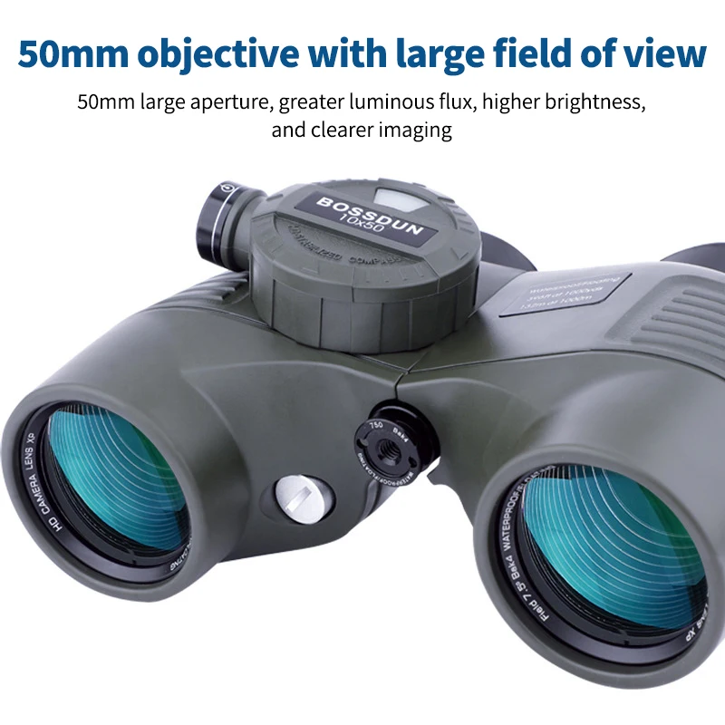 10X50 Professional Military Nautical HD Binoculars Waterproof Powerful Rangefinder Compass Telescope for Hunting Camping