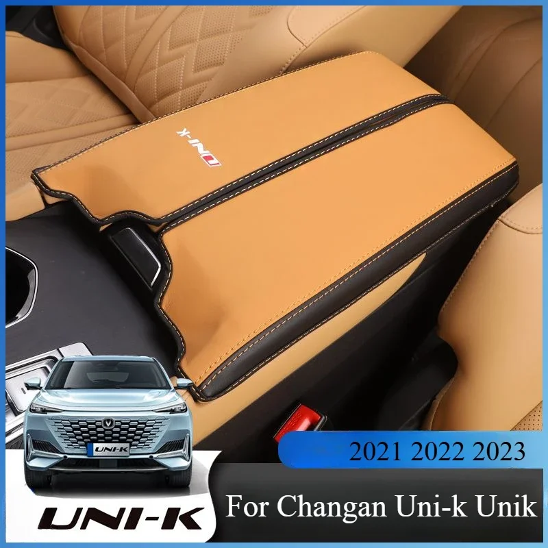 Leather For Changan Uni-k Unik 2021-2023 Car Central Control Armrest Box Surface protective Cover Trim modification
