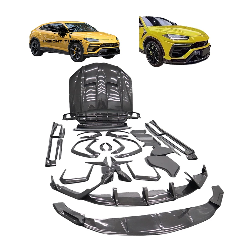 New All Wet Carbon Fiber Car Accessories Bumper Lip Diffuser Side Skirt Top Style Bodykit for Urus 2018 Clips