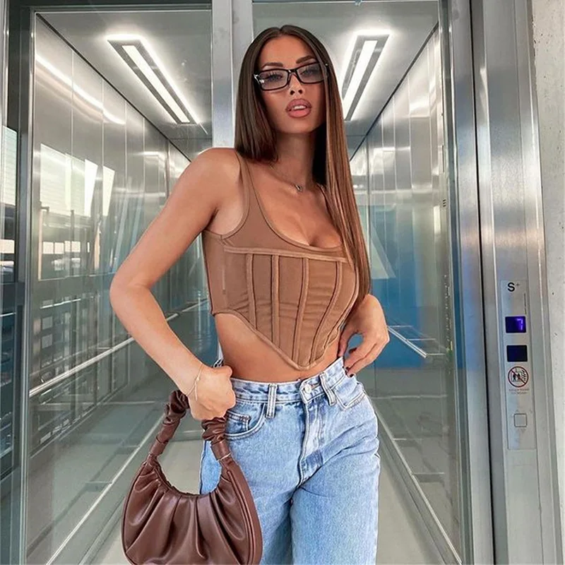 Ins2021 Autumn New Crop Top Sexy Hot Girl Sheer Double Layer T-Shirt Strap Vest For Women