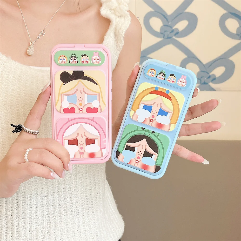 

Kawaii cartoon new fold stand luxury leather phone case for iPhone 13 14 15 16 Pro Max 16 cover Fashion Lovely Anti-fall Cover