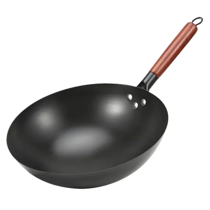 

Iron Wok Pan, 32cm Woks & Stir-Fry Pans No Chemical Coated Flat Bottom Chinese Woks Pan for Induction,Electric,Gas