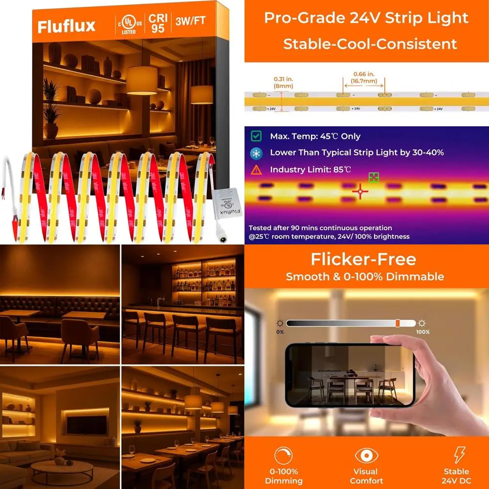 

2400K 3W/FT 32.8FT 24V Dimmable LED Tape Light with 3M VHB Backing, CRI 95, UL Listed, Ideal for Bars and Restaurants