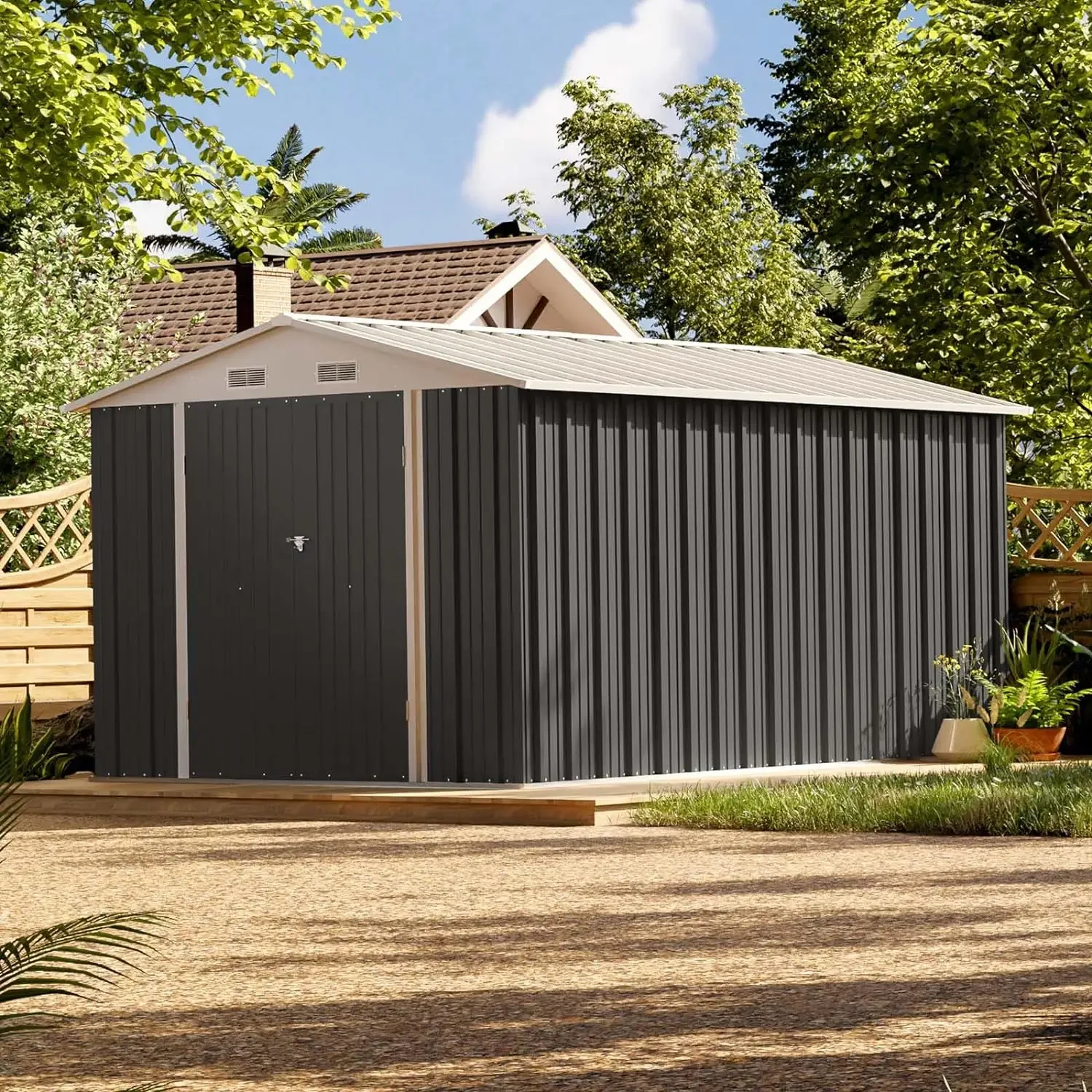 

8' x 12' Metal Storage Shed for Outdoor, Steel Yard Shed with Design of Lockable Doors, Utility and Tool Storage for Garden