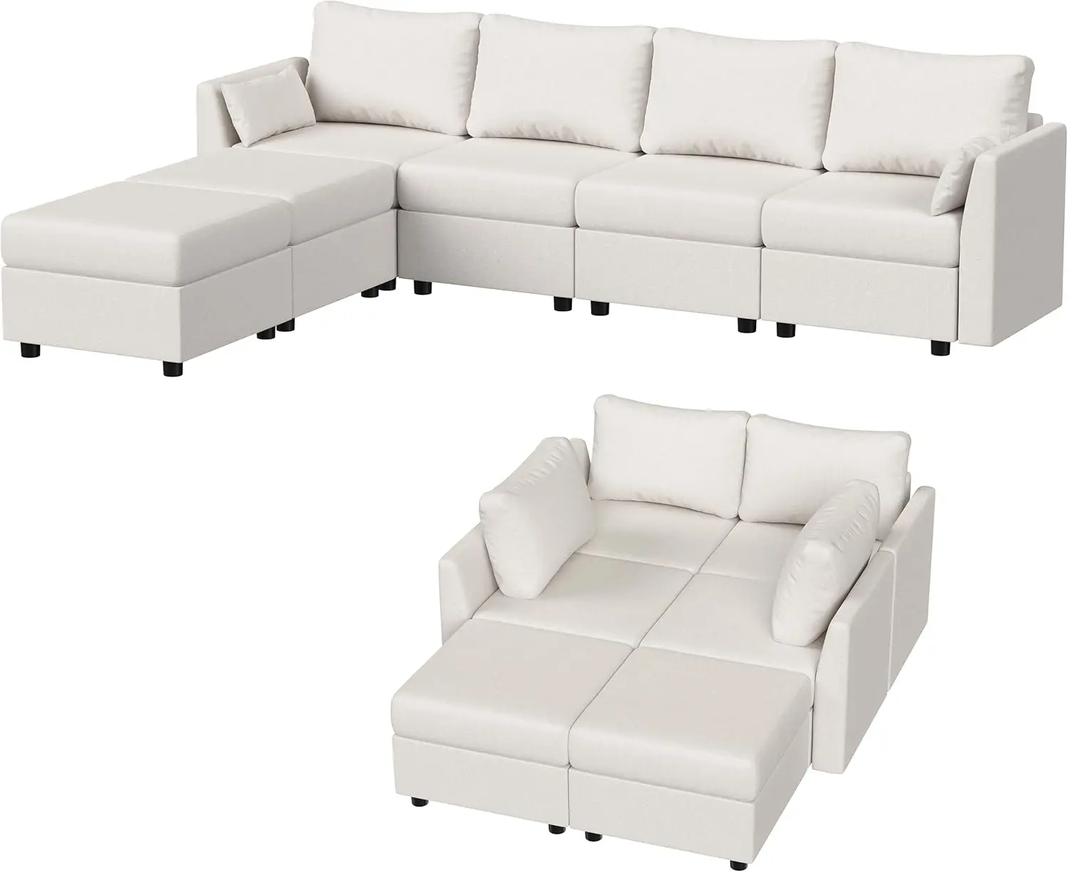 Sofa Modular, Sofa Modular 6 tempat duduk dengan penyimpanan, busa memori, bagian konvertibel untuk ruang tamu, bentuk U