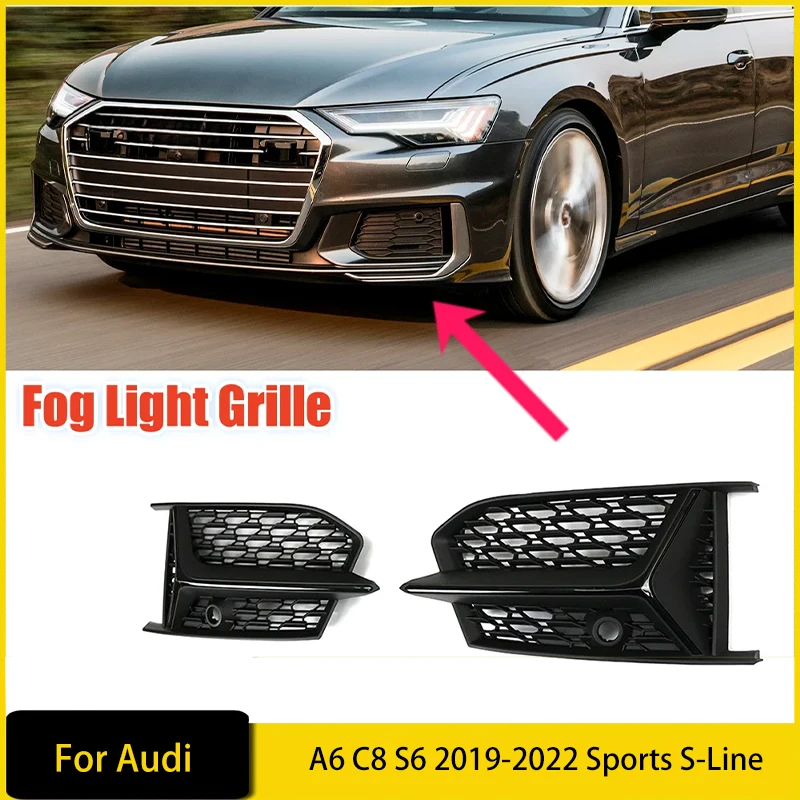 For Audi A6 C8 S6 2019-2022 Sports S-Line Front Bumper Fog Light Frame Fog Lamp Grille Protector Cover Car Accessorie Body Kit