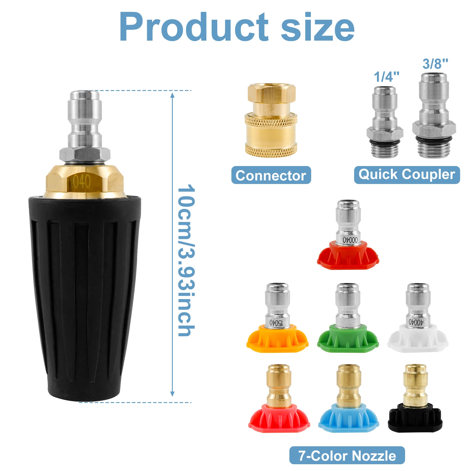 Pressure Washer Tip Turbine Nozzle with 1/4inch 3/8inch Quick Connector Rotating Turbine Nozzle 4000PSI Pressure Washer