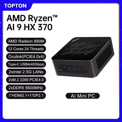 Topton Gaming Mini PC Oculink AMD Ryzen AI 9 HX 370 R7 8845HS USB4.0 2x2.5G LAN 2xPCIe4.0 NUC Mini Computer Windows 11 WiFi6