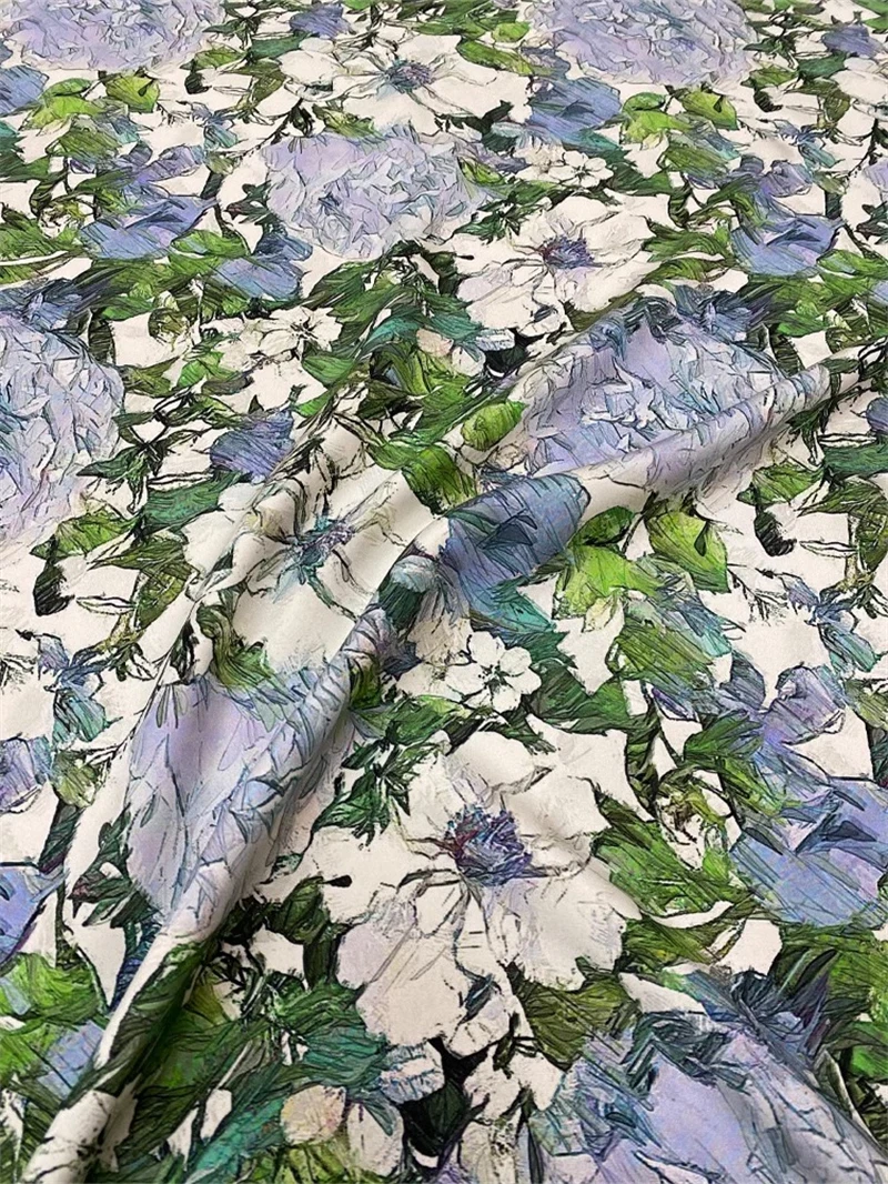 Big Brand Heavy Crepe Mulberry Silk Fabric Painted Flower Print High-end Evening Dress Shirt Natural Silk Satin Fabric By Meter