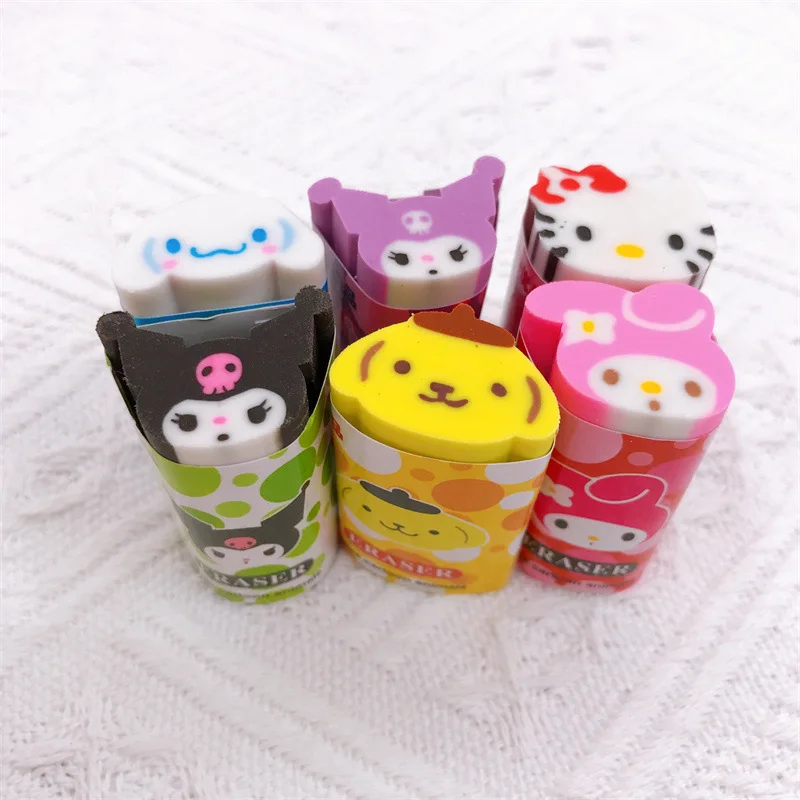 Imagem -04 - Sanrio Borracha dos Desenhos Animados para Estudantes Primários Kuromi Melody Olá Kitty Cinnamoroll Borracha Papelaria Presente Kawaii 12 Pcs 24 Pcs