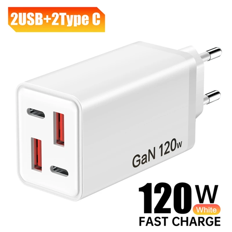 

120W 4 Ports USB Type C Charger Fast Charging USB Phone Charger Adapter for Samsung iPhone Xiaomi Huawei Wall Charger