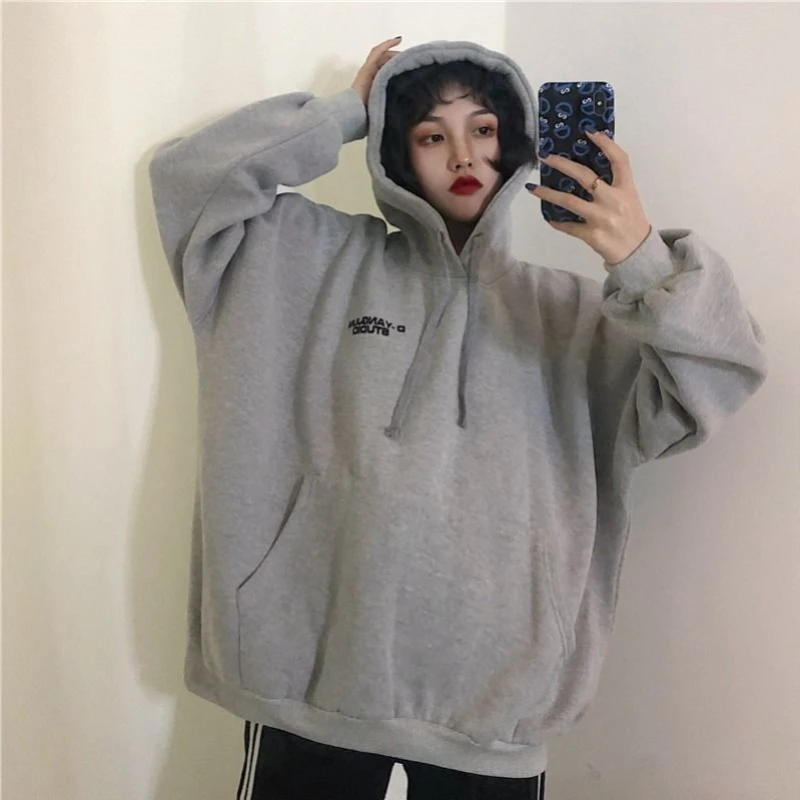 Thicker Hoodies Women Boyfriend Simple Letter Hooded Cozy Warm Autumn Teenagers Couple Sweatshirts Femme Unisex Popular Classic