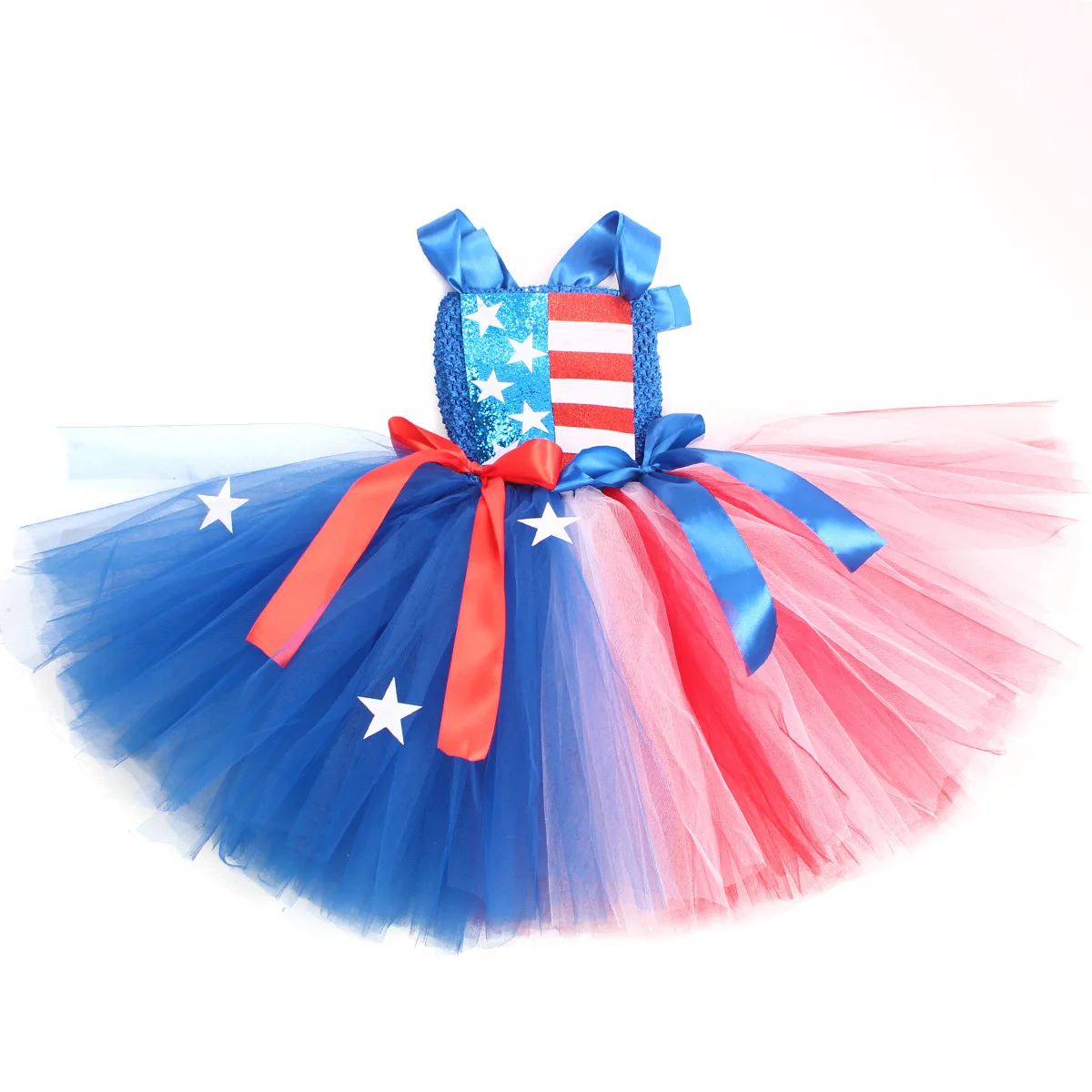 

Детский костюм на 4 июля, сетчатое тюлевое платье в полоску со звездами для девочек и комплект с повязкой на голову для косплея, праздничный наряд для малышей
