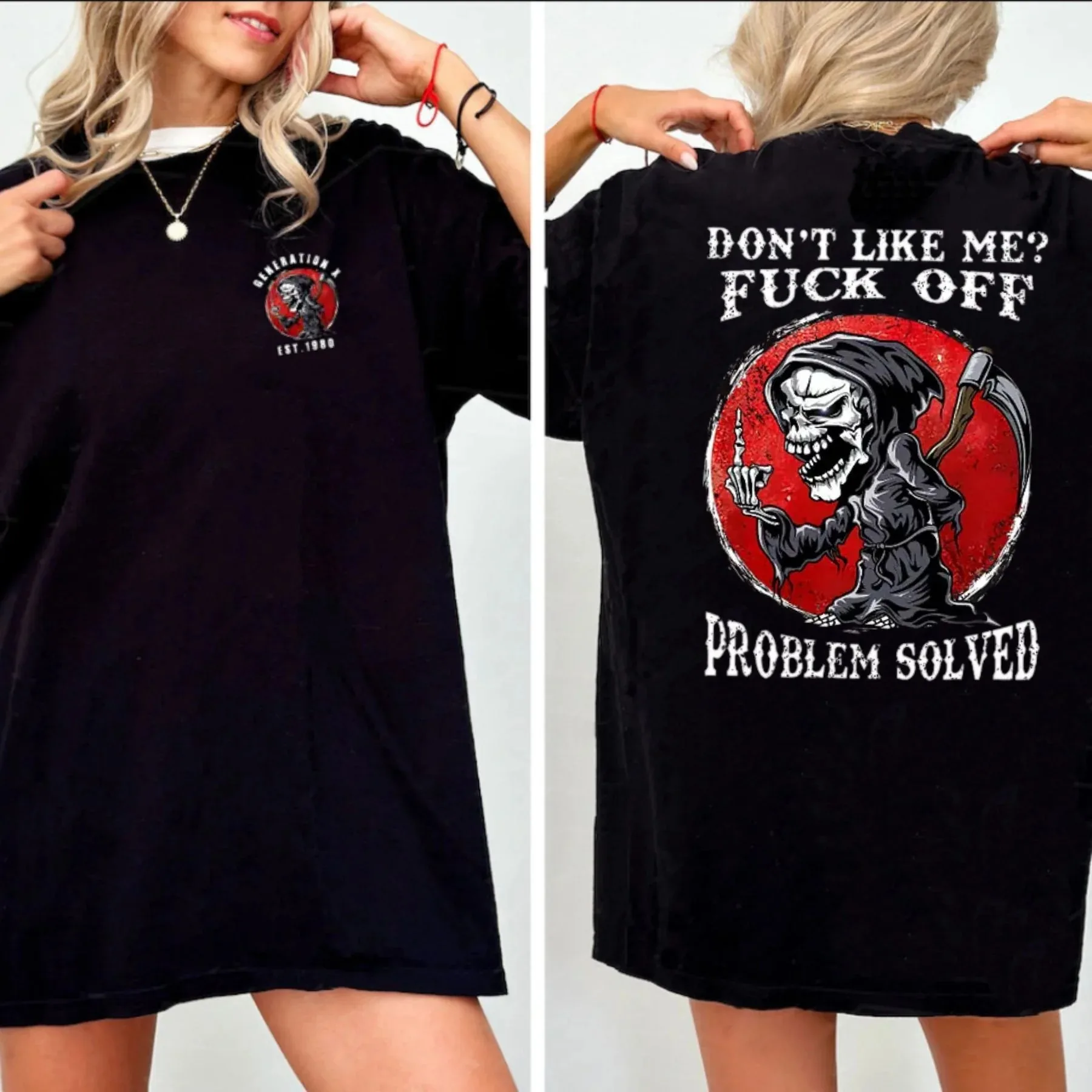 2025 Don't Like Me F_ck Off تم حل المشكلة - تي شيرت مضحك للهالوين الفاخر الراقية لكل من الرجال والنساء أفضل Y2k #2