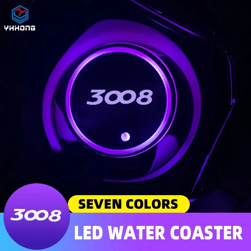 

Car Cup Holder LED Light Car Cup Pad Colorful Light Coaster For Peugeot 308 2008 3008 5008 4008 Accessories