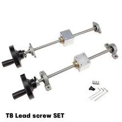 1SET T8 Lead Screw 8mm 200/300/350/400/500mm 3D Printer&CNC+Brass Copper Nut+KP08KFL08 Bearing Bracket+handwheel+Housing Bracket