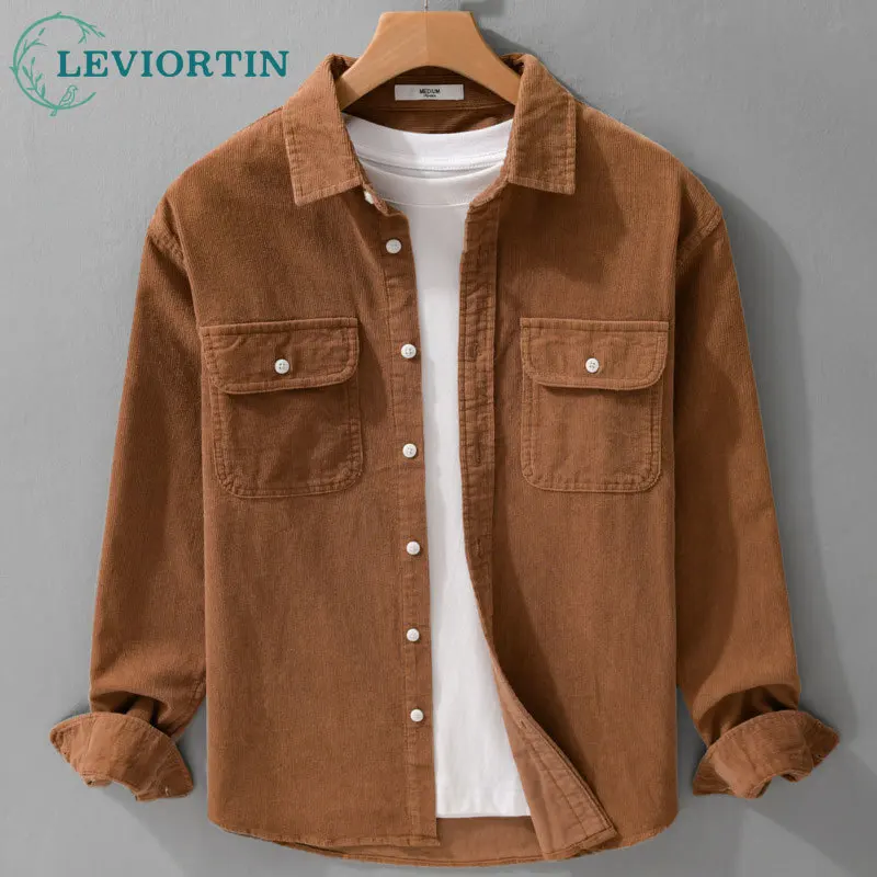 

Men's Spring and Autumn Seasonal American Retro Simple Versatile Men's Long Sleeve Shirt Casual Loose Solid Color Youth Shirt