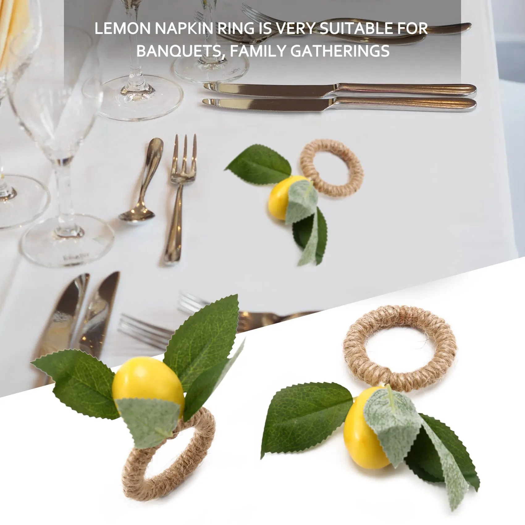 10PCS Handmade Napkin Rings Yellow Faux Lemon with Vine Napkin Ring for Wedding, , Banquet, Serviette