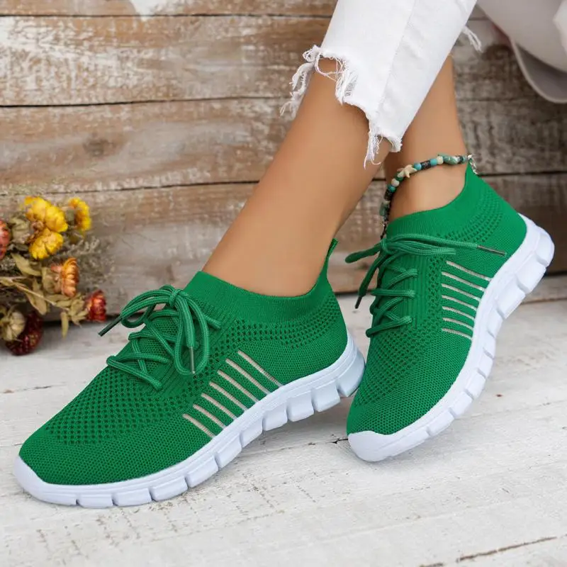 Mesh Green Casual Shoes Breathable Soft Lightweight Sneakers Women 2024 Lace-up Woman Spring Comfortable Slip On Flat Shoes