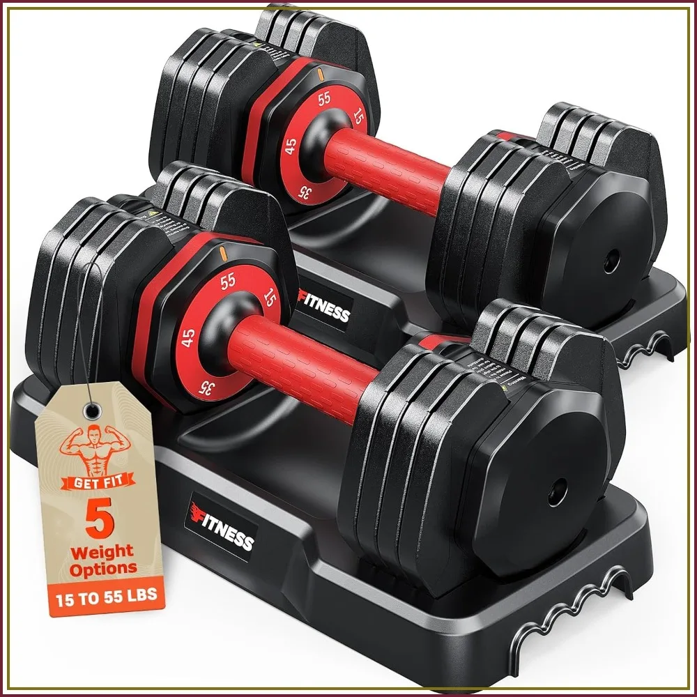 Adjustable Dumbbell Set 55lb Quick Change Free Weights Home Gym Non-Slip Handle Dual Lock Safety Space Saving