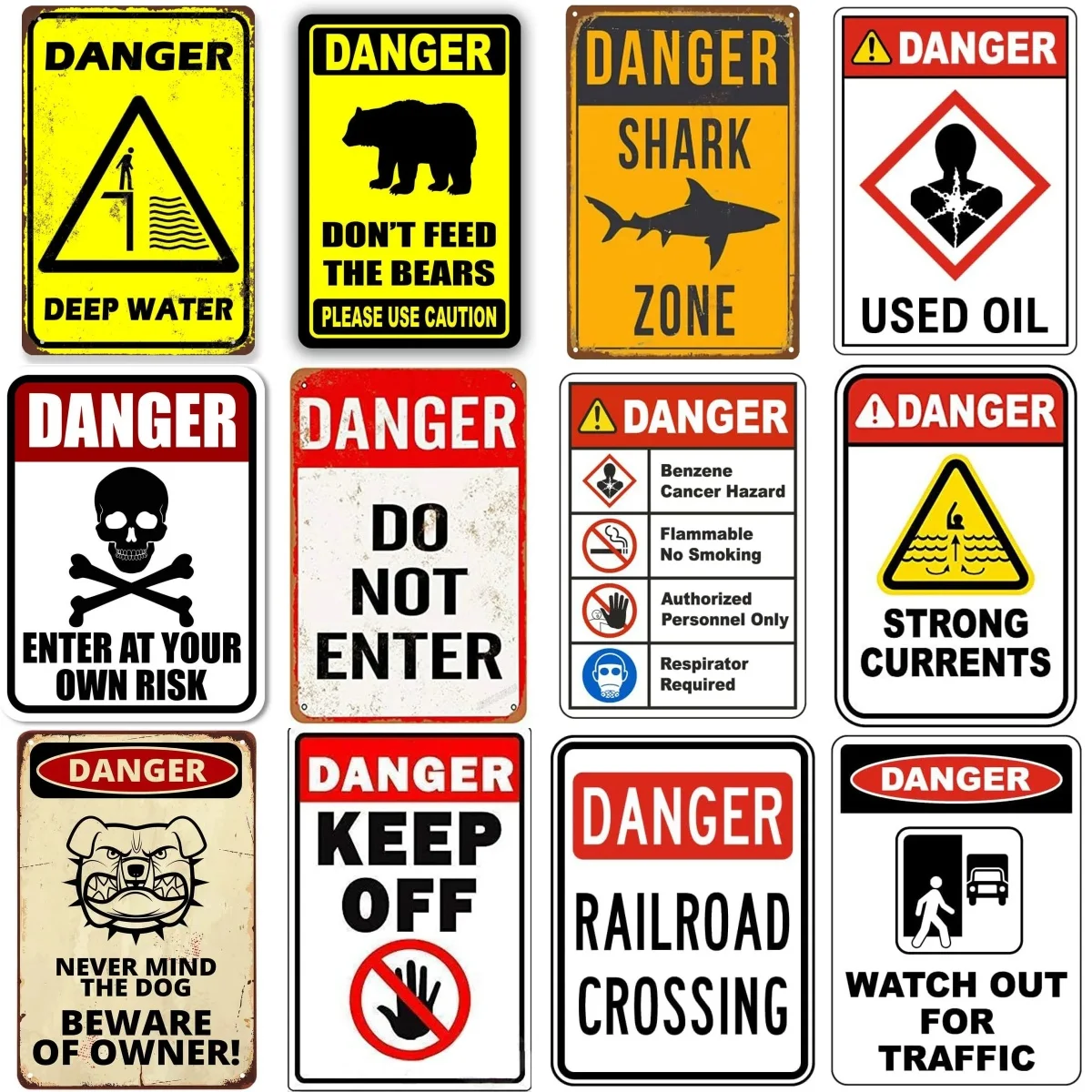 Danger Warning Metal Tin Signs Do Not Enter Wall Posters Plaque Aluminum for Garage Garden Cafe Club Bar Home Decor