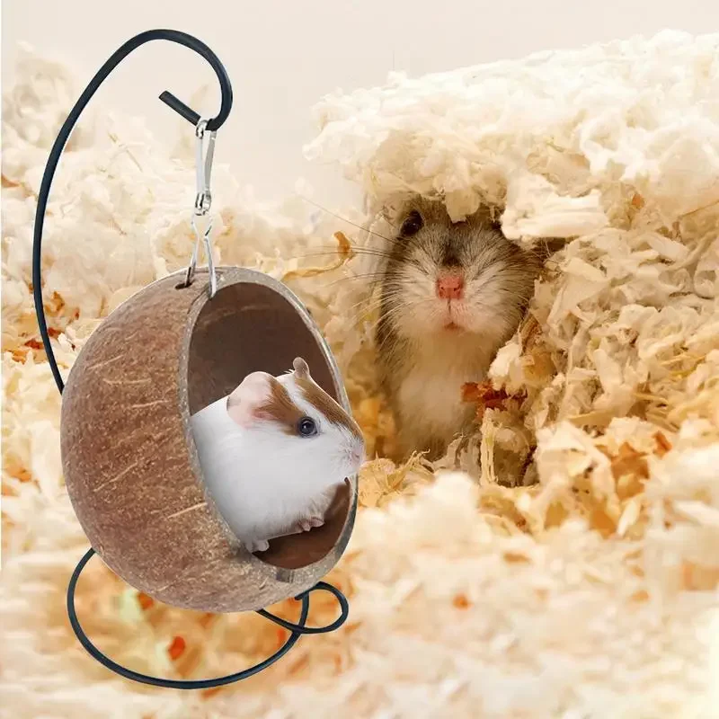 Hamster Coconut Bed Natural Coconut Hamster Hideout Hammock Suspension Coconut Husk Hamster Bed House With Warm Pad Small Animal