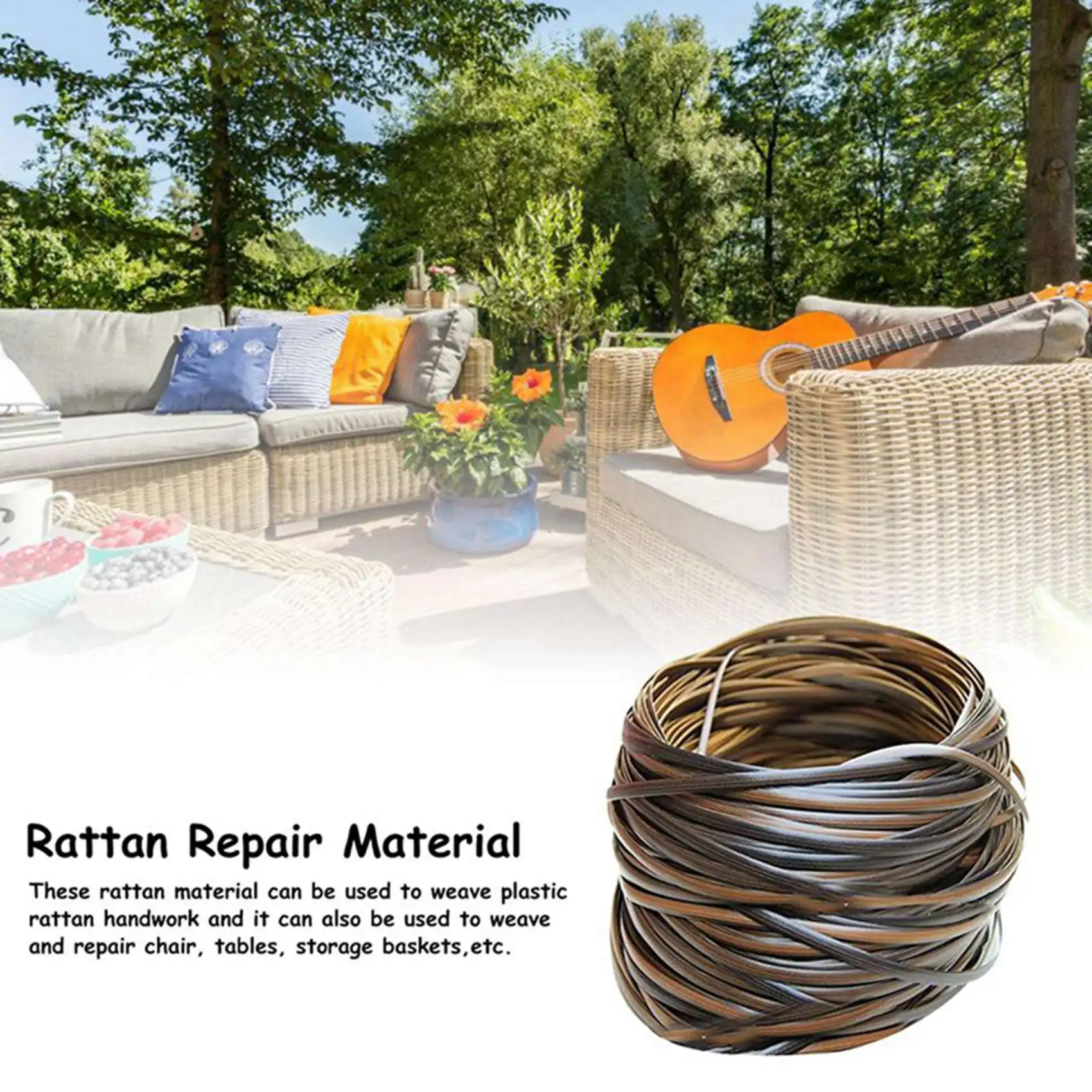 ABWP-2X Coffee Gradient Flat Synthetic Rattan Weaving Material Plastic Rattan For Knit And Repair Chair Table Storage Basket